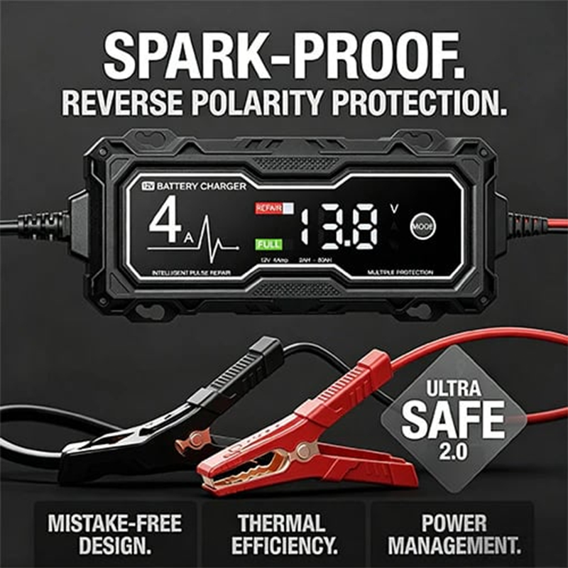 🥳2026 HOT SALE🥳💞50K+ SOLD! ⚡🔋 50% OFF! Smart Car Battery Charger – Intelligent pulse repair revives sulfated batteries, dual‑function voltmeter tests & monitors. 8‑fold safety protection – charge with confidence! 🚗💪