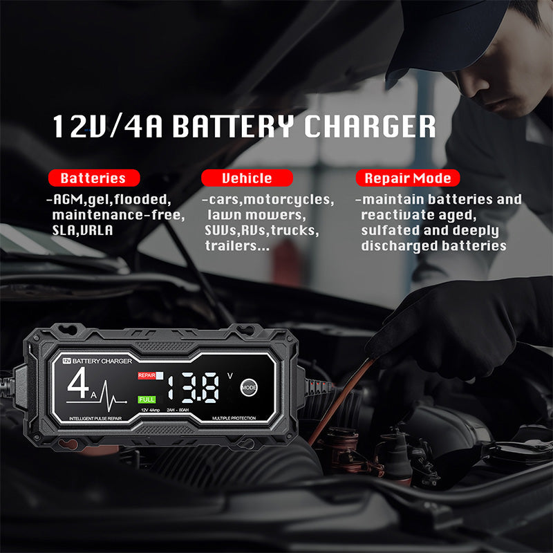 🥳2026 HOT SALE🥳💞50K+ SOLD! ⚡🔋 50% OFF! Smart Car Battery Charger – Intelligent pulse repair revives sulfated batteries, dual‑function voltmeter tests & monitors. 8‑fold safety protection – charge with confidence! 🚗💪