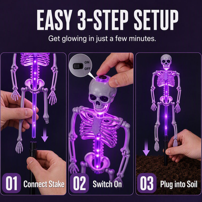 🥳2026 HOT SALE🥳💞50K+ SOLD! 💀🎃 50% OFF! Solar Skeleton Ground Stake Lights – Realistic 3D design, solar powered & waterproof. Perfect for pathways, porches & graveyard scenes – spooky glow all night! 👻✨