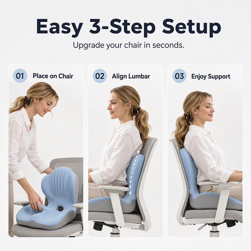 🥳2026 HOT SALE🥳💞50K+ SOLD! 🪑✨ 50% OFF! Ergonomic Memory Foam Seat Cushion – integrated back support relieves lumbar pain. Breathable milk silk for office, car & home comfort! 🛡️✅