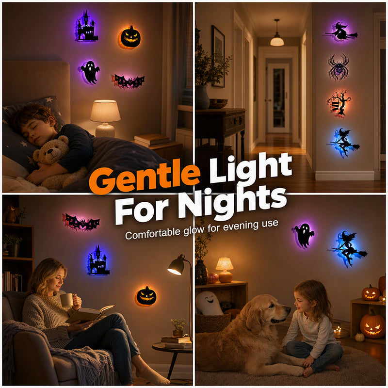 🥳2026 HOT SALE🥳💞50K+ SOLD!🎃👻 50% OFF! Halloween Glow in Dark Wall Stickers – LED glow, peel & stick, 3D silhouette design. Soft ambient light – perfect for doors, windows & party walls! 🌙✨