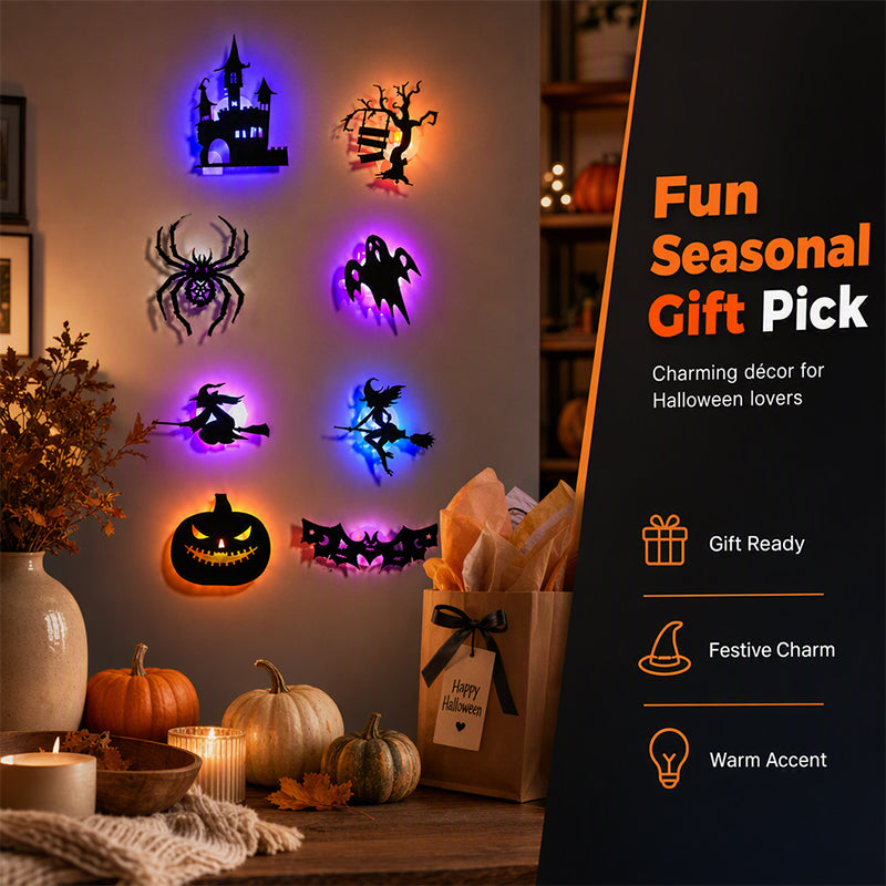 🥳2026 HOT SALE🥳💞50K+ SOLD!🎃👻 50% OFF! Halloween Glow in Dark Wall Stickers – LED glow, peel & stick, 3D silhouette design. Soft ambient light – perfect for doors, windows & party walls! 🌙✨