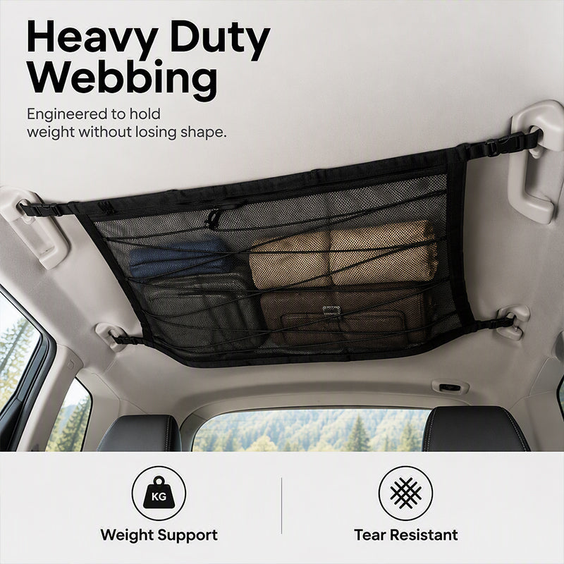 🥳2026 HOT SALE🥳💞50K+ SOLD! 🚗🧳 50% OFF! Car Ceiling Storage Net – Transforms unused roof space into extra storage for pillows & blankets. Dual‑zipper closure, reinforced webbing – keeps gear secure on every trip! 🏠✨