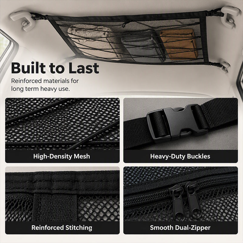🥳2026 HOT SALE🥳💞50K+ SOLD! 🚗🧳 50% OFF! Car Ceiling Storage Net – Transforms unused roof space into extra storage for pillows & blankets. Dual‑zipper closure, reinforced webbing – keeps gear secure on every trip! 🏠✨