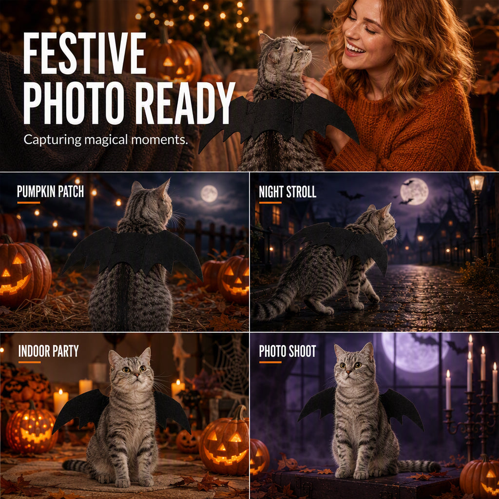 🥳2026 HOT SALE🥳💞50K+ SOLD! 🦇👻 50% OFF! Halloween Pet Bat Wings Costume – Realistic 3D silhouette, ultra‑lightweight design. Dual‑strap system keeps wings in place – perfect for spooky photos & festive fun! 📸✨