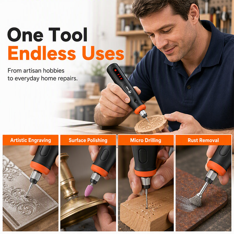 🥳2026 HOT SALE🥳💞50K+ SOLD! 🛠️✨ 50% OFF! Mini Cordless Rotary Tool – 3‑speed, 4V battery, 100g lightweight. 40+ accessories for carving, polishing & drilling – endless DIY possibilities! 🔋💪