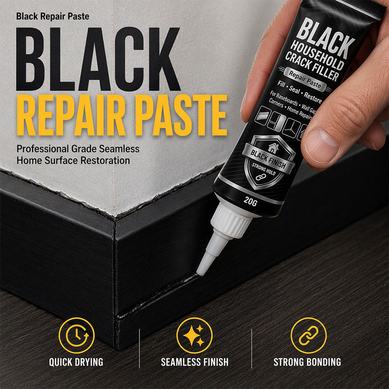 🥳2026 HOT SALE🥳💞50K+ SOLD! 🔧🖤 50% OFF! Black Household Crack Filler Paste – High‑density polymer formula fills gaps & cracks seamlessly. Precision tip applicator for mess‑free repair – restores walls & baseboards to perfection! 🏠✨