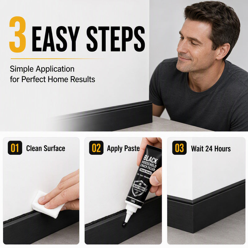 🥳2026 HOT SALE🥳💞50K+ SOLD! 🔧🖤 50% OFF! Black Household Crack Filler Paste – High‑density polymer formula fills gaps & cracks seamlessly. Precision tip applicator for mess‑free repair – restores walls & baseboards to perfection! 🏠✨