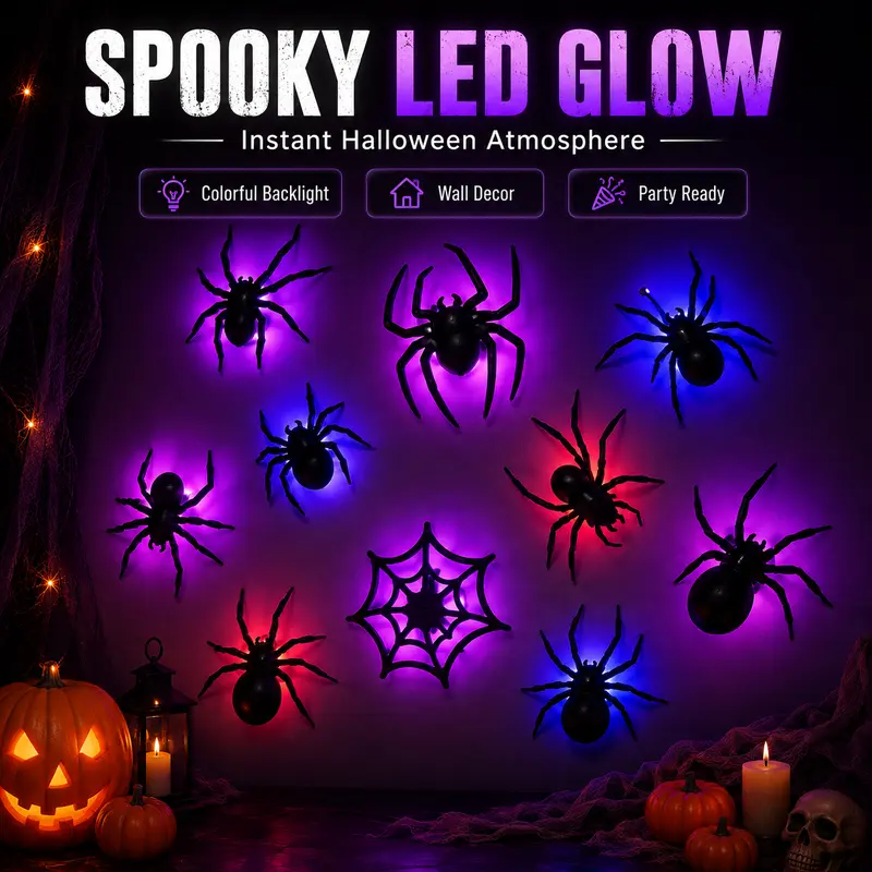 🥳2026 HOT SALE🥳💞50K+ SOLD! 🕷️🎃 50% OFF! Halloween 3D Spider LED Flashing Light Wall Stickers – Lifelike spiders with flexible legs & glowing green LEDs. Transforms any room into a creepy haunted house! 👻💡