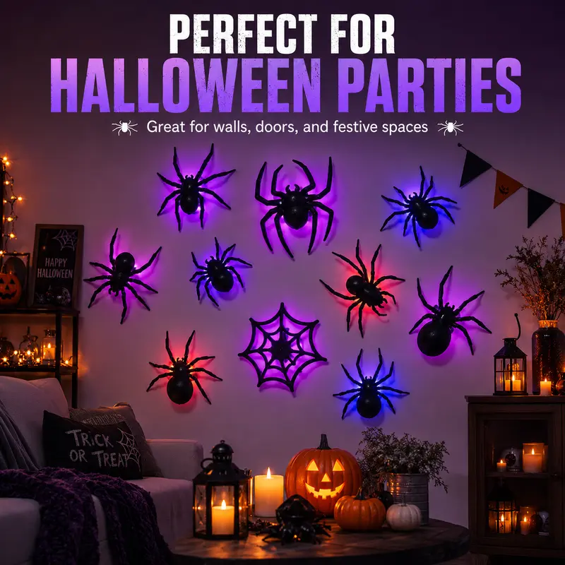 🥳2026 HOT SALE🥳💞50K+ SOLD! 🕷️🎃 50% OFF! Halloween 3D Spider LED Flashing Light Wall Stickers – Lifelike spiders with flexible legs & glowing green LEDs. Transforms any room into a creepy haunted house! 👻💡