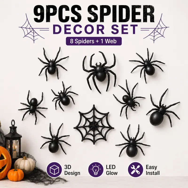 🥳2026 HOT SALE🥳💞50K+ SOLD! 🕷️🎃 50% OFF! Halloween 3D Spider LED Flashing Light Wall Stickers – Lifelike spiders with flexible legs & glowing green LEDs. Transforms any room into a creepy haunted house! 👻💡
