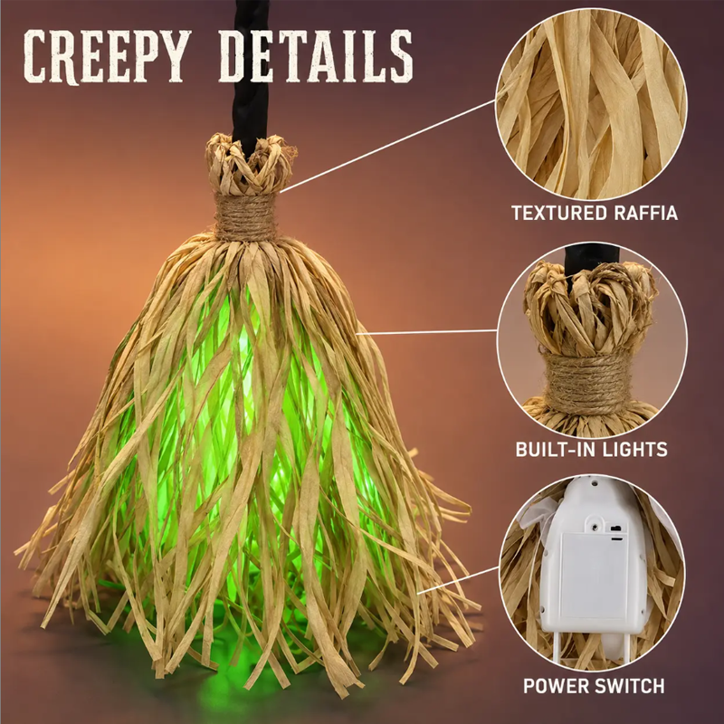 🥳2026 HOT SALE🥳💞50K+ SOLD! 🧹💚 50% OFF! Animated Witch Broom with Lights & Sounds – Walks across your porch, spooky laughter & green LED glow. Battery powered – perfect for Halloween displays! 🎃✨