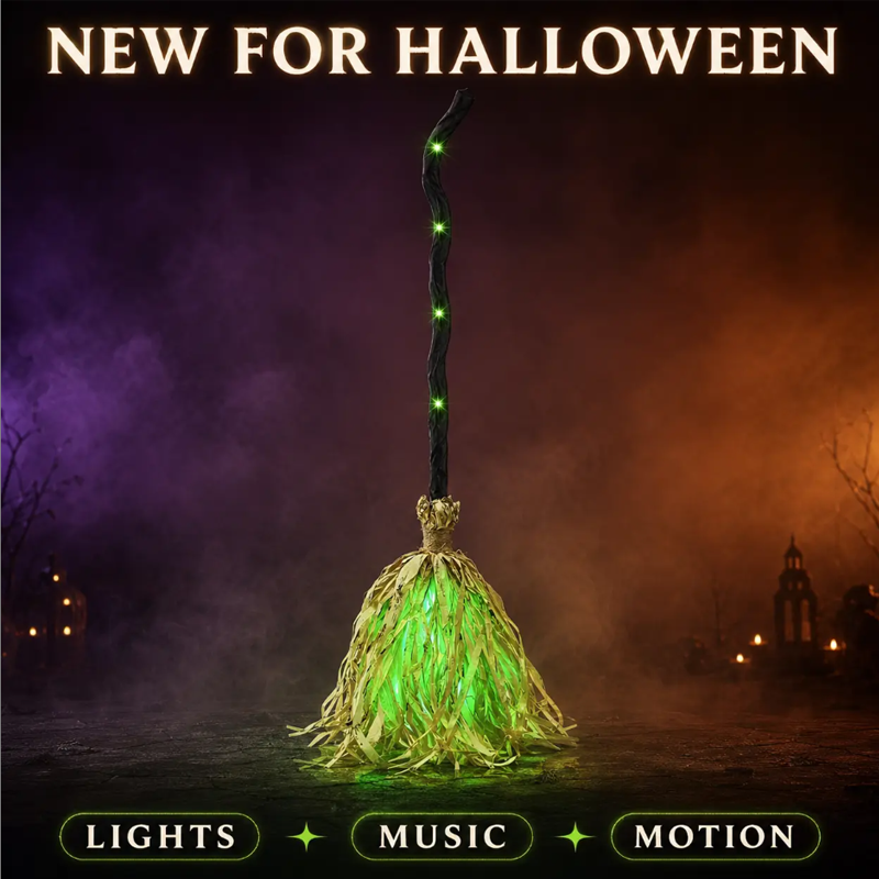 🥳2026 HOT SALE🥳💞50K+ SOLD! 🧹💚 50% OFF! Animated Witch Broom with Lights & Sounds – Walks across your porch, spooky laughter & green LED glow. Battery powered – perfect for Halloween displays! 🎃✨