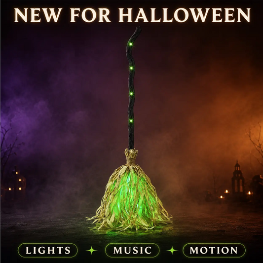 🥳2026 HOT SALE🥳💞50K+ SOLD! 🧹💚 50% OFF! Animated Witch Broom with Lights & Sounds – Walks across your porch, spooky laughter & green LED glow. Battery powered – perfect for Halloween displays! 🎃✨