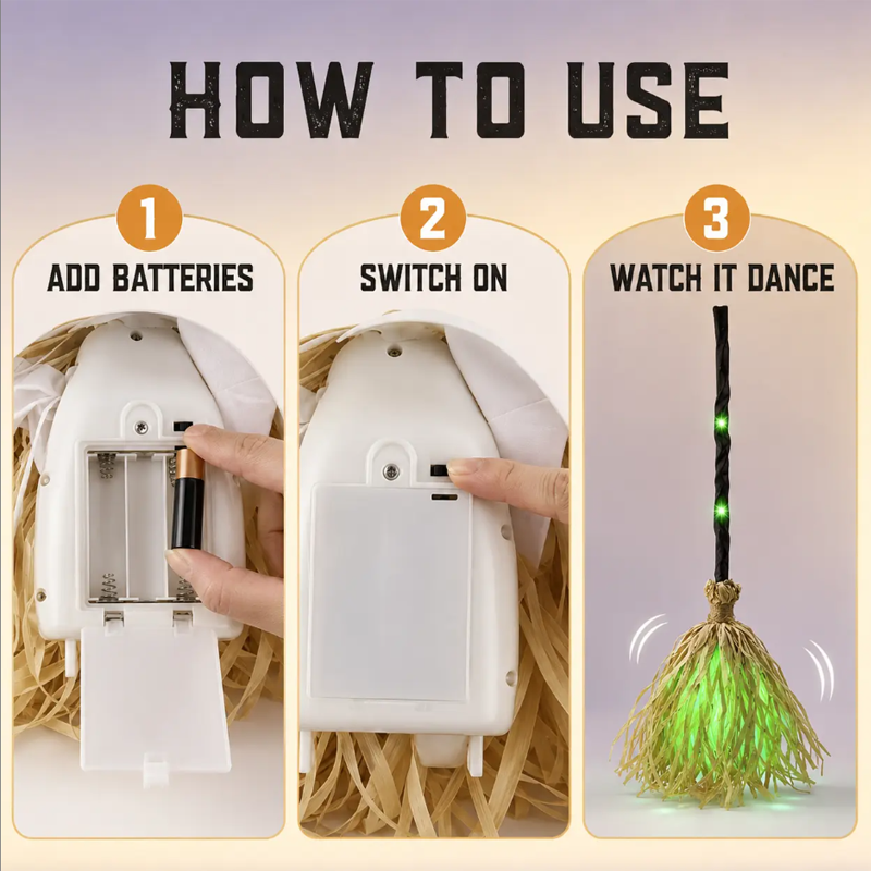 🥳2026 HOT SALE🥳💞50K+ SOLD! 🧹💚 50% OFF! Animated Witch Broom with Lights & Sounds – Walks across your porch, spooky laughter & green LED glow. Battery powered – perfect for Halloween displays! 🎃✨