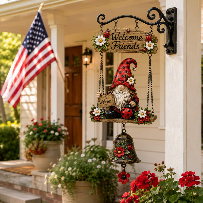 🥳2026 HOT SALE🥳💞50K+ SOLD! 🔔🧙‍♂️ 50% OFF! Gnome Welcome Doorbell Outdoor Decor – Charming gnome figure with clear melodic bell. Durable zinc alloy, weatherproof & easy to hang – a whimsical welcome for every guest! 🏠✨
