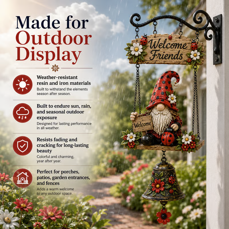 🥳2026 HOT SALE🥳💞50K+ SOLD! 🔔🧙‍♂️ 50% OFF! Gnome Welcome Doorbell Outdoor Decor – Charming gnome figure with clear melodic bell. Durable zinc alloy, weatherproof & easy to hang – a whimsical welcome for every guest! 🏠✨