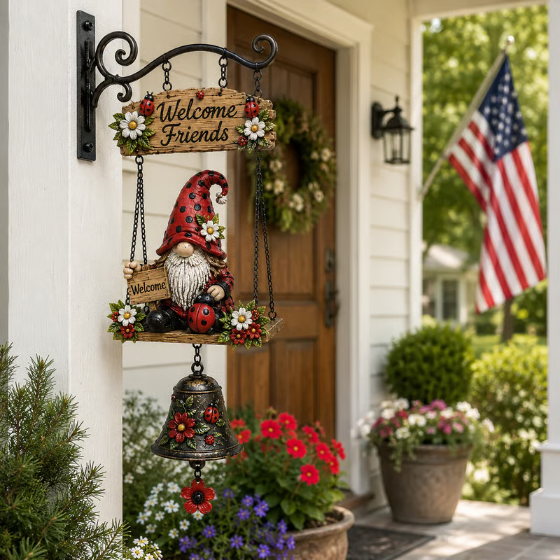 🥳2026 HOT SALE🥳💞50K+ SOLD! 🔔🧙‍♂️ 50% OFF! Gnome Welcome Doorbell Outdoor Decor – Charming gnome figure with clear melodic bell. Durable zinc alloy, weatherproof & easy to hang – a whimsical welcome for every guest! 🏠✨