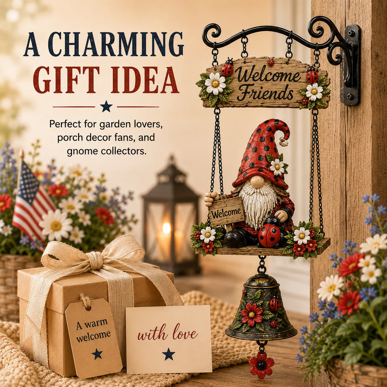 🥳2026 HOT SALE🥳💞50K+ SOLD! 🔔🧙‍♂️ 50% OFF! Gnome Welcome Doorbell Outdoor Decor – Charming gnome figure with clear melodic bell. Durable zinc alloy, weatherproof & easy to hang – a whimsical welcome for every guest! 🏠✨