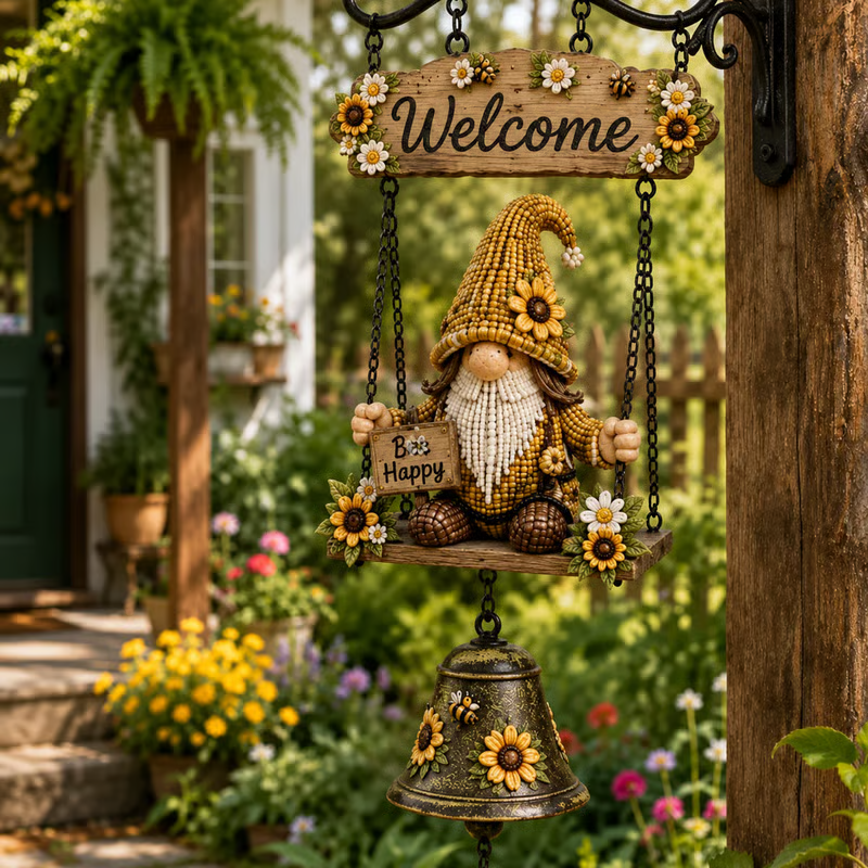 🥳2026 HOT SALE🥳💞50K+ SOLD! 🔔🧙‍♂️ 50% OFF! Gnome Welcome Doorbell Outdoor Decor – Charming gnome figure with clear melodic bell. Durable zinc alloy, weatherproof & easy to hang – a whimsical welcome for every guest! 🏠✨