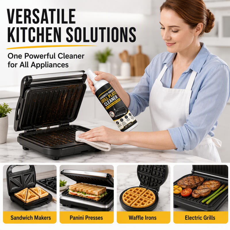 🥳2026 HOT SALE🥳💞50K+ SOLD! 🥪🔧 50% OFF! Sandwich Maker Grill Plate Cleaner Spray – Dissolves baked‑on grease instantly, protects non‑stick coating. 100ml with cleaning towel – keep your panini press like new! 🧼✨