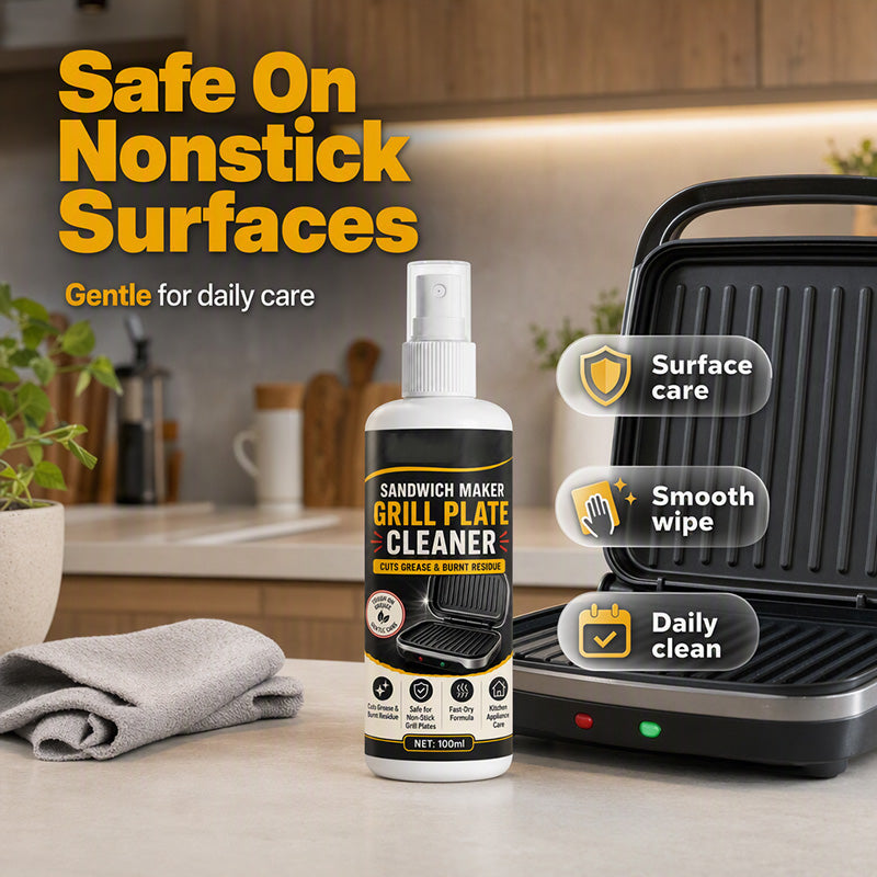 🥳2026 HOT SALE🥳💞50K+ SOLD! 🥪🔧 50% OFF! Sandwich Maker Grill Plate Cleaner Spray – Dissolves baked‑on grease instantly, protects non‑stick coating. 100ml with cleaning towel – keep your panini press like new! 🧼✨
