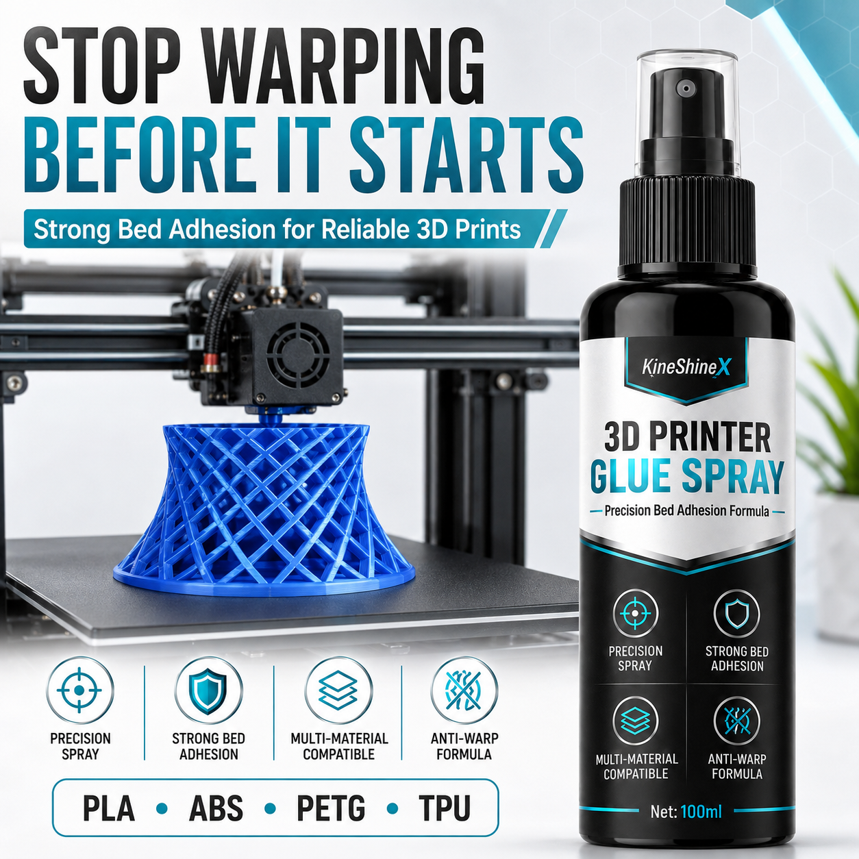 🥳2026 HOT SALE🥳💞50K+ SOLD! 🔧🖨️ 50% OFF! Anti-Warping 3D Printer Glue Spray – Even micro-fine mist ensures perfect first layer adhesion. Stops corner lifting & warping – save filament & time! 💪✨