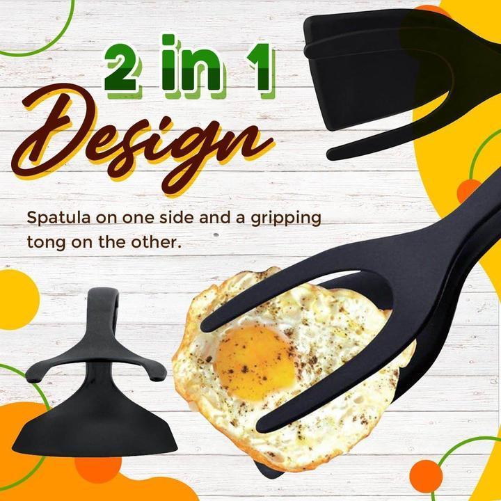 🥳2026 HOT SALE🥳💞50K+ SOLD! 🍳🛡️ 50% OFF! 2-in-1 Spatula Tongs – flips & grips in one tool. Soft silicone tips won't scratch pans – gentle on eggs, fish & pancakes. No more broken food – just perfect flips every time! ✨✅