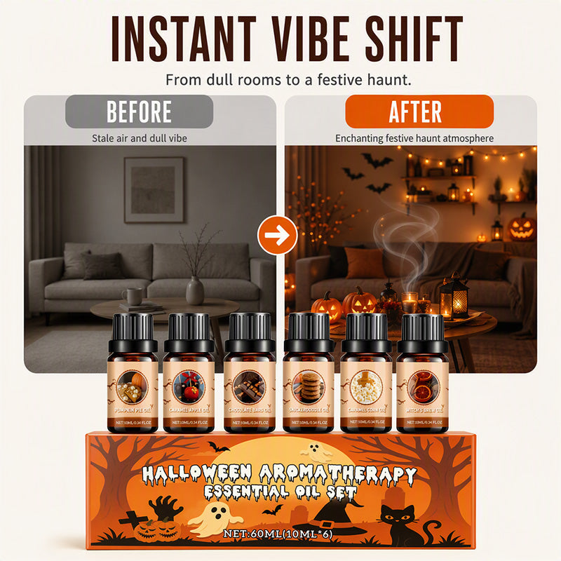 🥳2026 HOT SALE🥳💞50K+ SOLD! 🎃✨ 50% OFF! Halloween Scented Essential Oil Set – 6 festive aromas including Pumpkin Pie & Witch‘s Brew. Pure plant extracts – create spooky party vibes or a cosy seasonal retreat! 🕯️👻