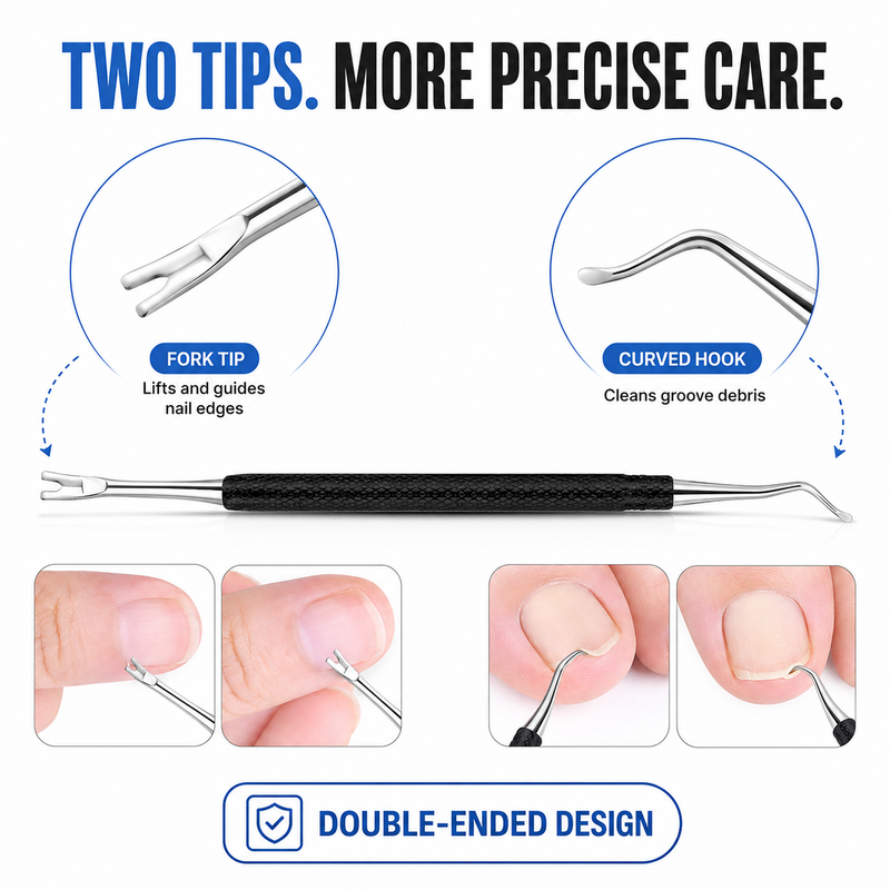 🥳2026 HOT SALE🥳💞50K+ SOLD! 🦶🔧 50% OFF! Dual-Ended Ingrown Toenail Lifter & Cleaner Tool – Curved lifter tip + groove cleaner, stainless steel & rust‑proof. Non‑slip grip – professional foot care at home! 🛡️✨