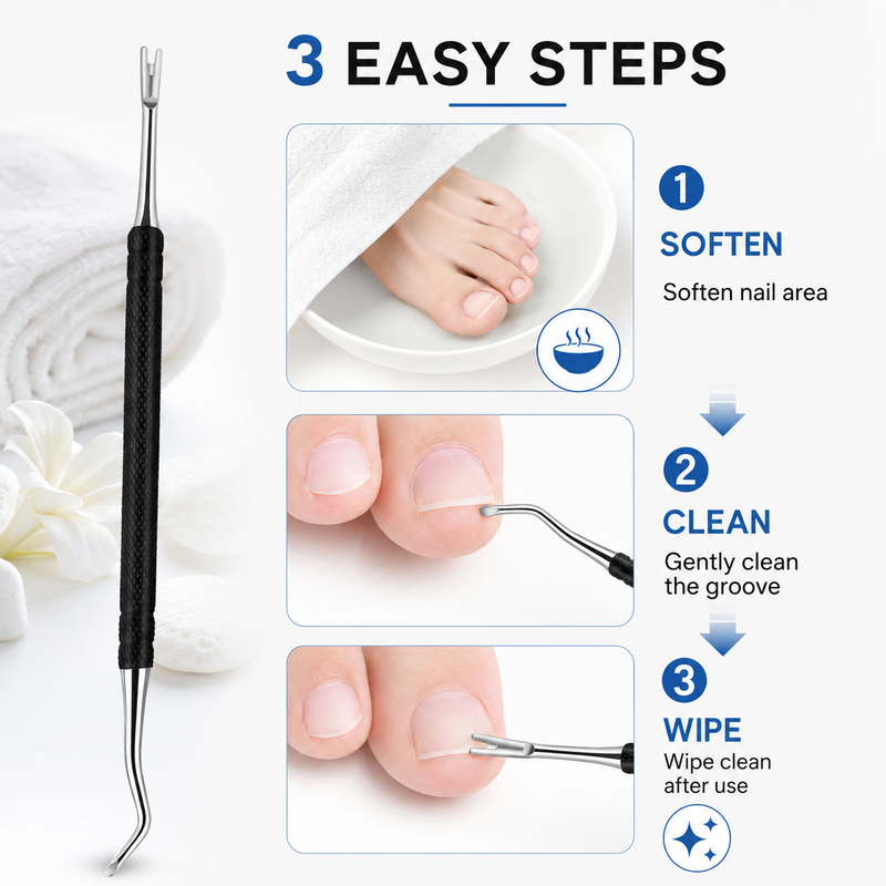 🥳2026 HOT SALE🥳💞50K+ SOLD! 🦶🔧 50% OFF! Dual-Ended Ingrown Toenail Lifter & Cleaner Tool – Curved lifter tip + groove cleaner, stainless steel & rust‑proof. Non‑slip grip – professional foot care at home! 🛡️✨