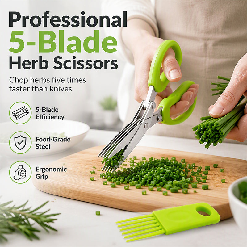 🥳2026 HOT SALE🥳💞50K+ SOLD! ✂️🌿 50% OFF! 5-Blade Herb Scissors – stainless steel, 5 blades cut herbs in one snip. Comfortable grip, fast & convenient kitchen prep! 🛡️✅