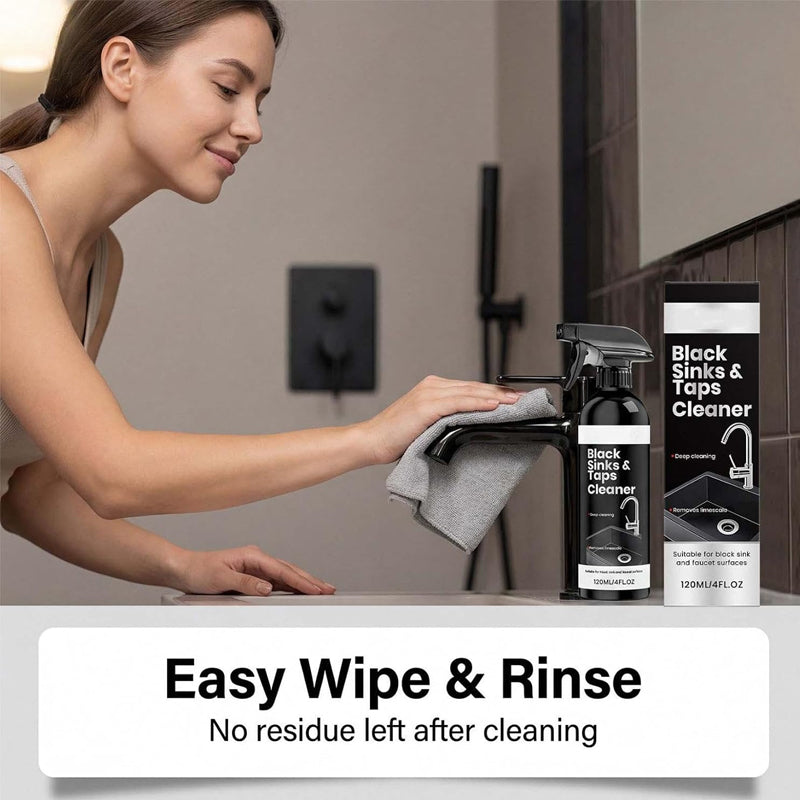 🥳2026 HOT SALE🥳💞50K+ SOLD! 🚿💧 50% OFF! Limescale Cleaner Spray for Black Sinks & Taps – Citric acid formula dissolves stubborn water stains & mineral buildup. No-scrub, safe for matte finishes – restore brilliant shine! 🛁✨