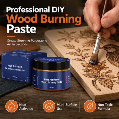 🥳2026 HOT SALE🥳💞50K+ SOLD! 🎨🔥 50% OFF! Heat-Activated Wood Burning Paste – DIY pyrography on wood, leather & canvas. Apply with stencil, heat with gun – rich scorched effect, no skills needed! 🖌️✨