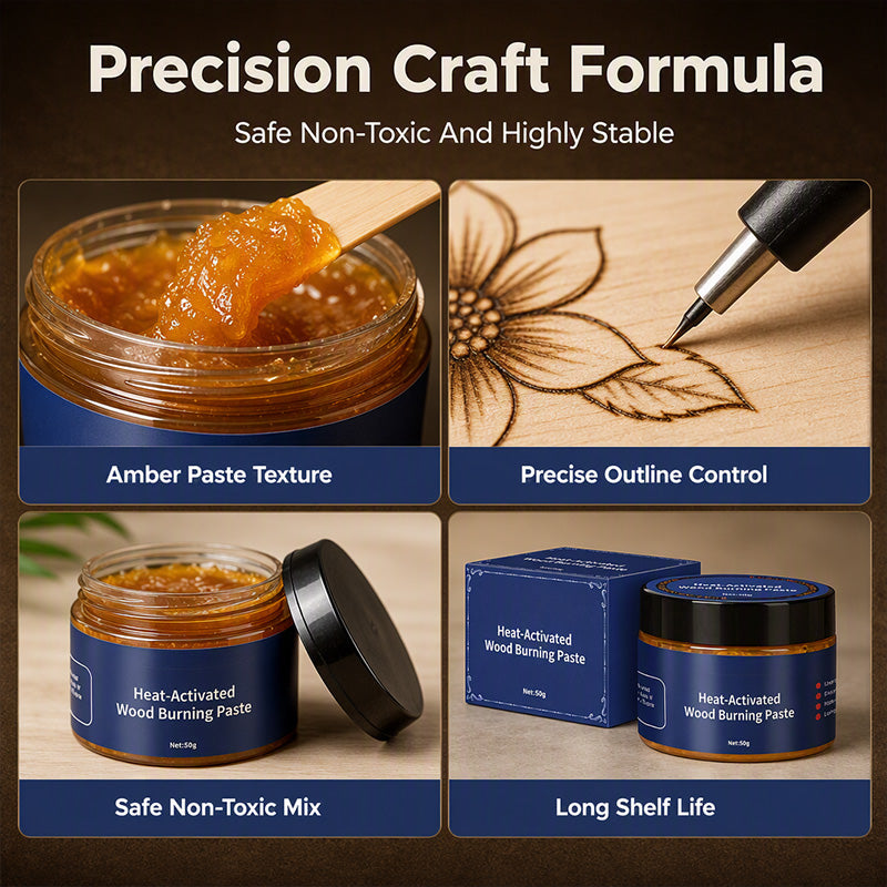 🥳2026 HOT SALE🥳💞50K+ SOLD! 🎨🔥 50% OFF! Heat-Activated Wood Burning Paste – DIY pyrography on wood, leather & canvas. Apply with stencil, heat with gun – rich scorched effect, no skills needed! 🖌️✨