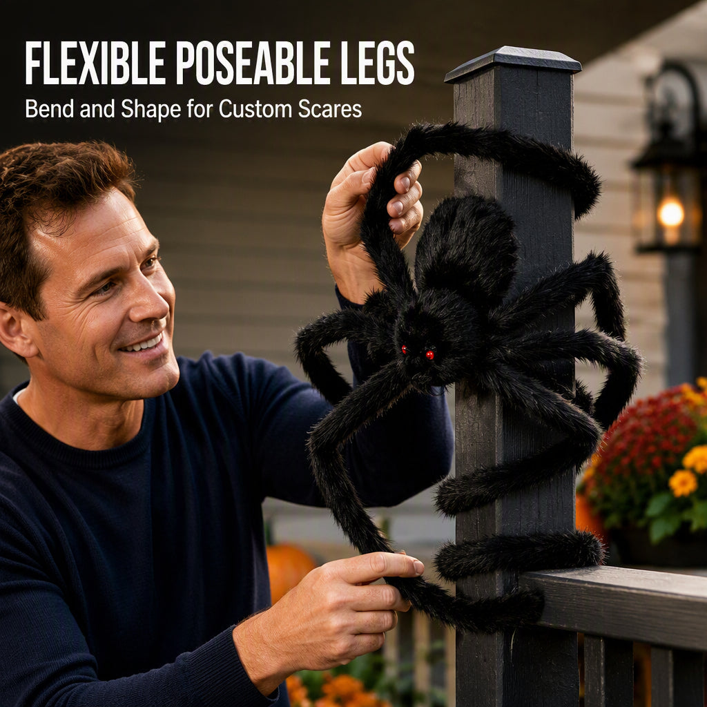 🥳2026 HOT SALE🥳💞50K+ SOLD! 🕷️🎃 50% OFF! Oversized Halloween Spider – 75cm giant leg span, realistic furry body & glowing red eyes. Perfect for porches, gardens & haunted house themes – instant spooky centrepiece! 👻✨