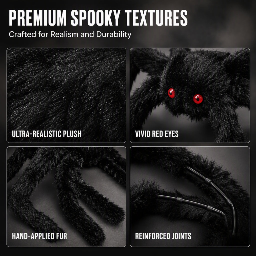 🥳2026 HOT SALE🥳💞50K+ SOLD! 🕷️🎃 50% OFF! Oversized Halloween Spider – 75cm giant leg span, realistic furry body & glowing red eyes. Perfect for porches, gardens & haunted house themes – instant spooky centrepiece! 👻✨