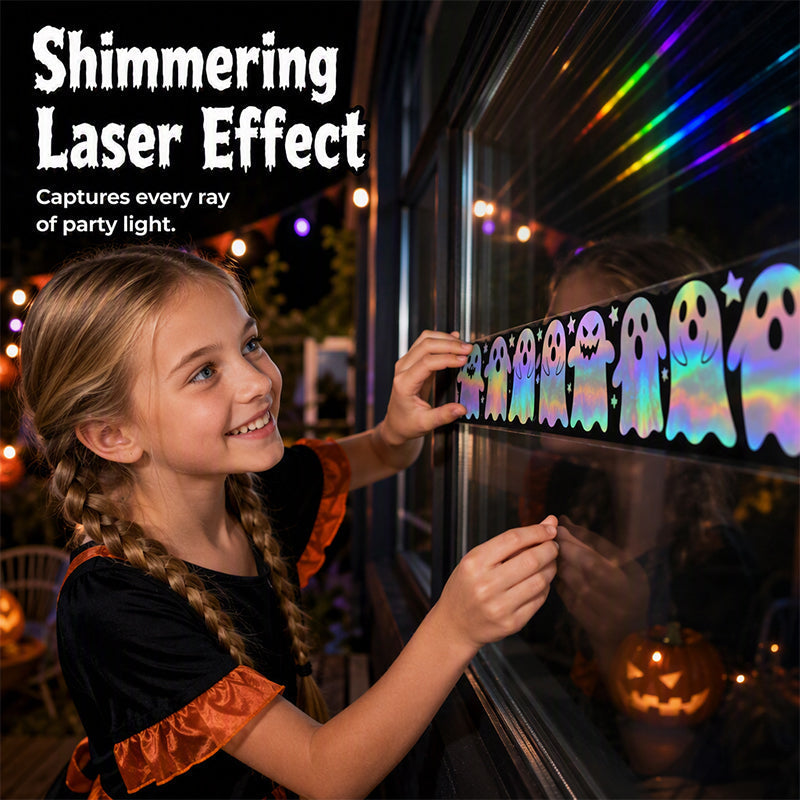 🥳2026 HOT SALE🥳💞50K+ SOLD! 🌙✨ 50% OFF! Holographic Ghost Border Sticker – Dazzling laser effect, playful ghost silhouettes. 5m roll – enough for doors, bulletin boards & party backdrops! 🎉👻