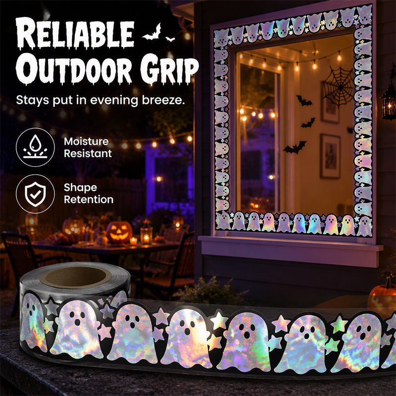 🥳2026 HOT SALE🥳💞50K+ SOLD! 🌙✨ 50% OFF! Holographic Ghost Border Sticker – Dazzling laser effect, playful ghost silhouettes. 5m roll – enough for doors, bulletin boards & party backdrops! 🎉👻