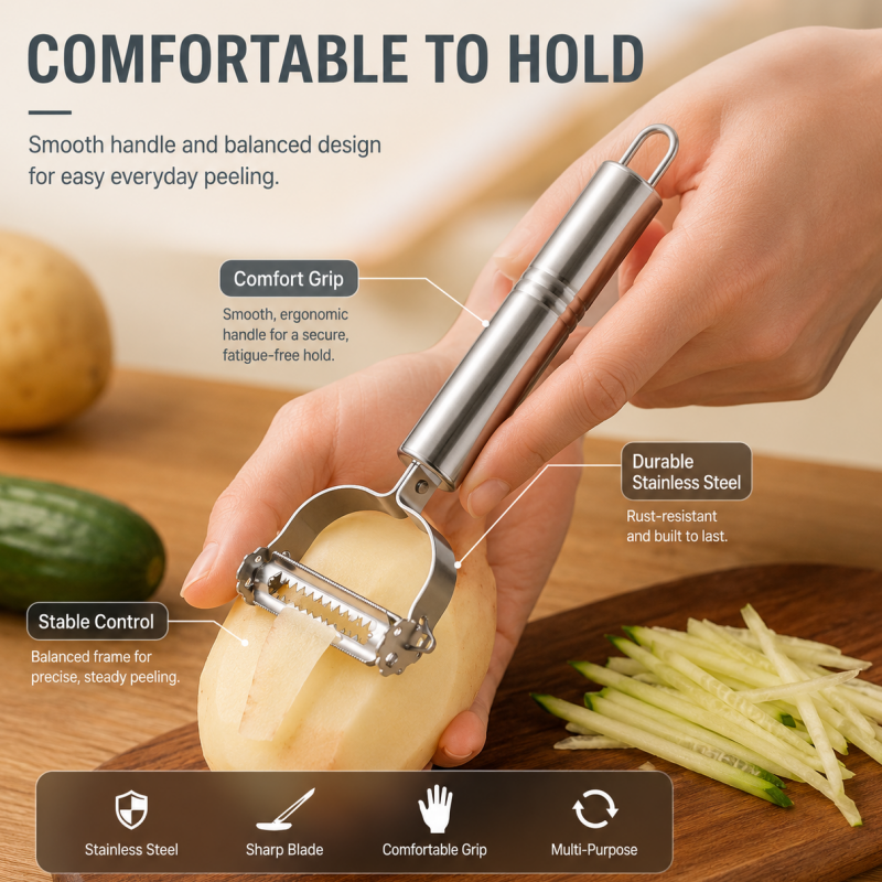 🥳2026 HOT SALE🥳💞50K+ SOLD! 🥕🔪 50% OFF! 2-in-1 Stainless Steel Peeler & Julienne Slicer – One tool, two blades – peel & julienne in seconds! Sharp rust‑proof blades, ergonomic grip – saves drawer space & prep time! 🍽️✨