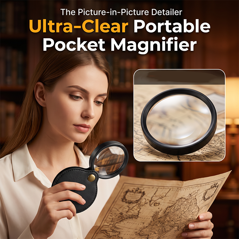 Portable Pocket Magnifier with Folding Protective PU Leather Case
