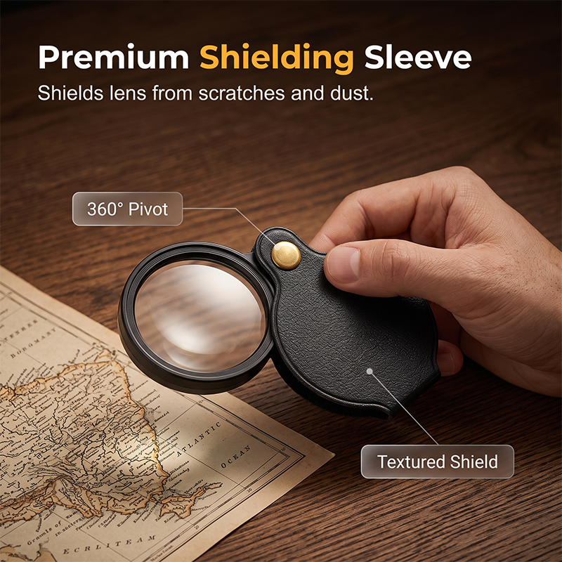 Portable Pocket Magnifier with Folding Protective PU Leather Case