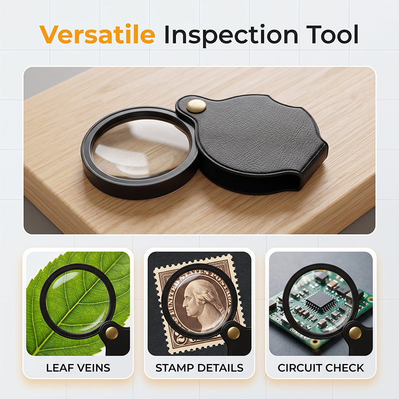 Portable Pocket Magnifier with Folding Protective PU Leather Case