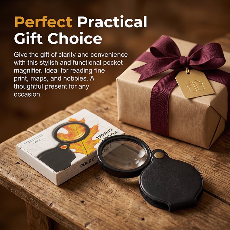 Portable Pocket Magnifier with Folding Protective PU Leather Case