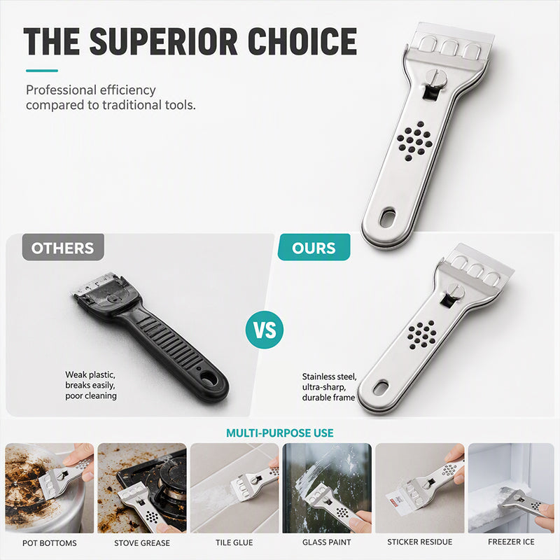 🥳2026 HOT SALE🥳💞50K+ SOLD! 🧹✨ 50% OFF! Stainless Steel Cooktop Scraper – Heavy-duty metal build lifts burnt-on grease, glue & grime from glass, tile & cooktops. Built to last – a versatile cleaning essential! 🔧💪