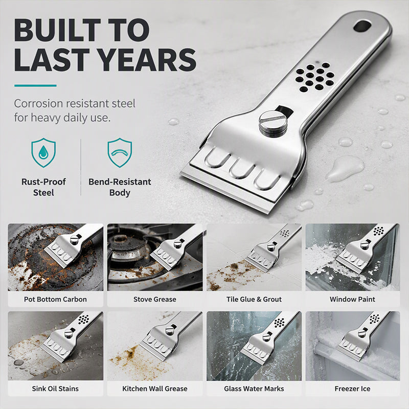🥳2026 HOT SALE🥳💞50K+ SOLD! 🧹✨ 50% OFF! Stainless Steel Cooktop Scraper – Heavy-duty metal build lifts burnt-on grease, glue & grime from glass, tile & cooktops. Built to last – a versatile cleaning essential! 🔧💪