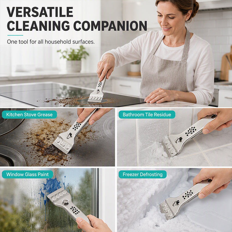 🥳2026 HOT SALE🥳💞50K+ SOLD! 🧹✨ 50% OFF! Stainless Steel Cooktop Scraper – Heavy-duty metal build lifts burnt-on grease, glue & grime from glass, tile & cooktops. Built to last – a versatile cleaning essential! 🔧💪