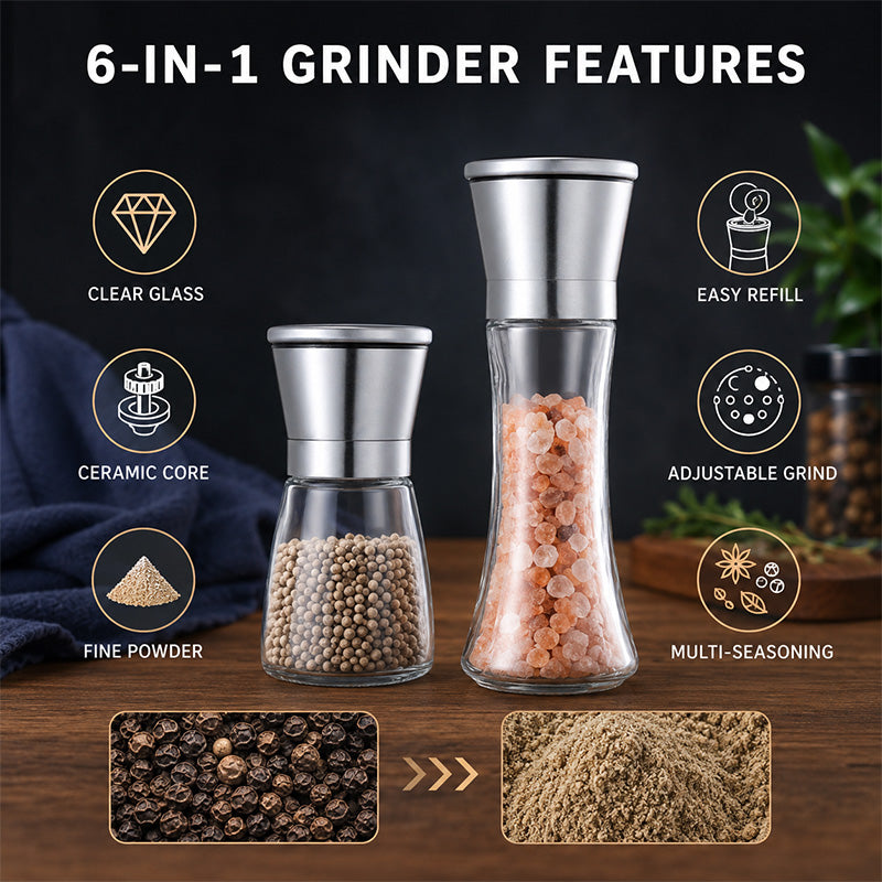 🥳2026 HOT SALE🥳💞50K+ SOLD! 🪄✨ 50% OFF! Easy-Grind Manual Pepper Grinder – Clear glass body shows spice level at a glance. Smooth ceramic grinder, ergonomic hourglass grip – fresh flavour every time! 🔍👀