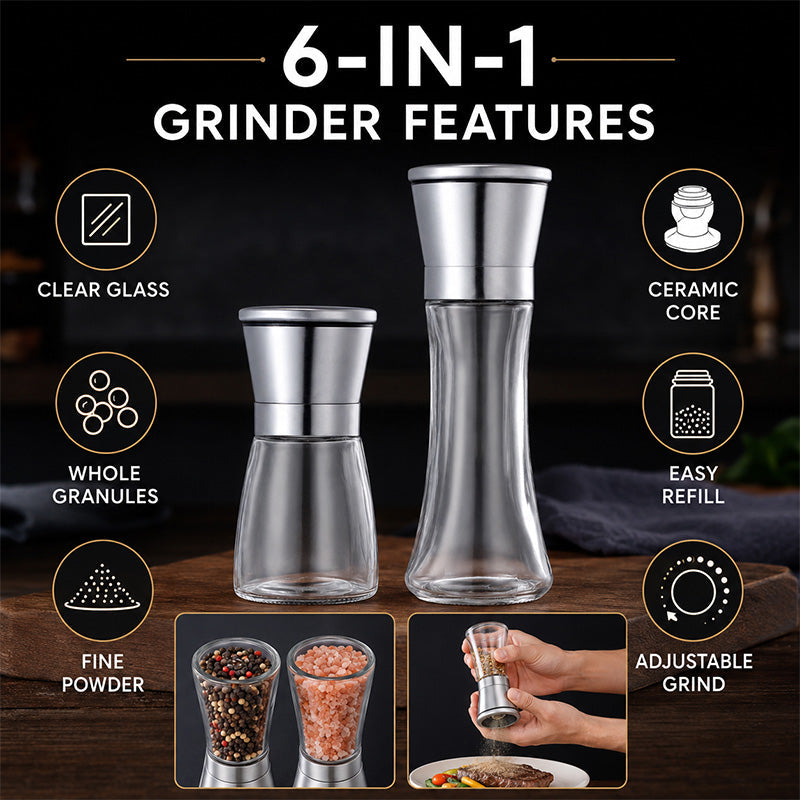 🥳2026 HOT SALE🥳💞50K+ SOLD! 🪄✨ 50% OFF! Easy-Grind Manual Pepper Grinder – Clear glass body shows spice level at a glance. Smooth ceramic grinder, ergonomic hourglass grip – fresh flavour every time! 🔍👀