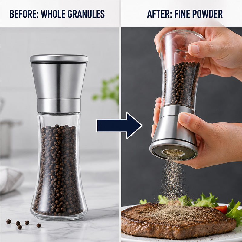🥳2026 HOT SALE🥳💞50K+ SOLD! 🪄✨ 50% OFF! Easy-Grind Manual Pepper Grinder – Clear glass body shows spice level at a glance. Smooth ceramic grinder, ergonomic hourglass grip – fresh flavour every time! 🔍👀